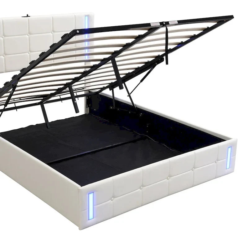 Letto Imbottito con Contenitore Idraulico e Stazione di Ricarica USB