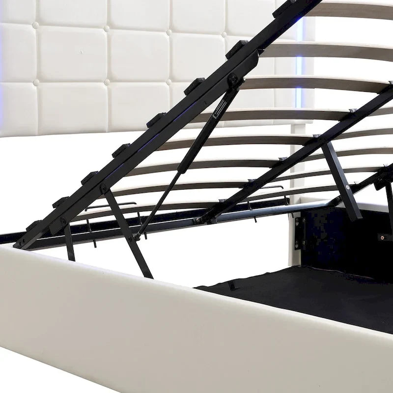 Letto Imbottito con Contenitore Idraulico e Stazione di Ricarica USB