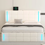 Letto Imbottito con Contenitore Idraulico e Stazione di Ricarica USB