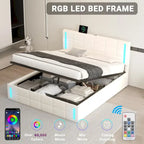 Letto Imbottito con Contenitore Idraulico e Stazione di Ricarica USB