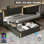 Letto Imbottito con Contenitore Idraulico e Stazione di Ricarica USB