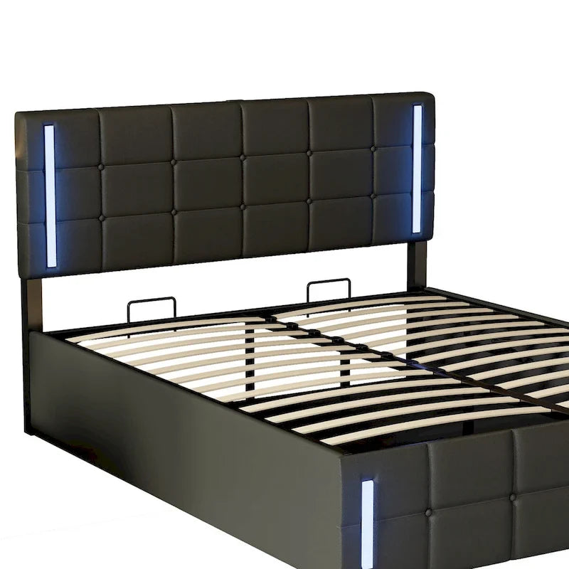 Letto Imbottito con Contenitore Idraulico e Stazione di Ricarica USB
