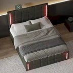 Letto Imbottito con Contenitore Idraulico e Stazione di Ricarica USB