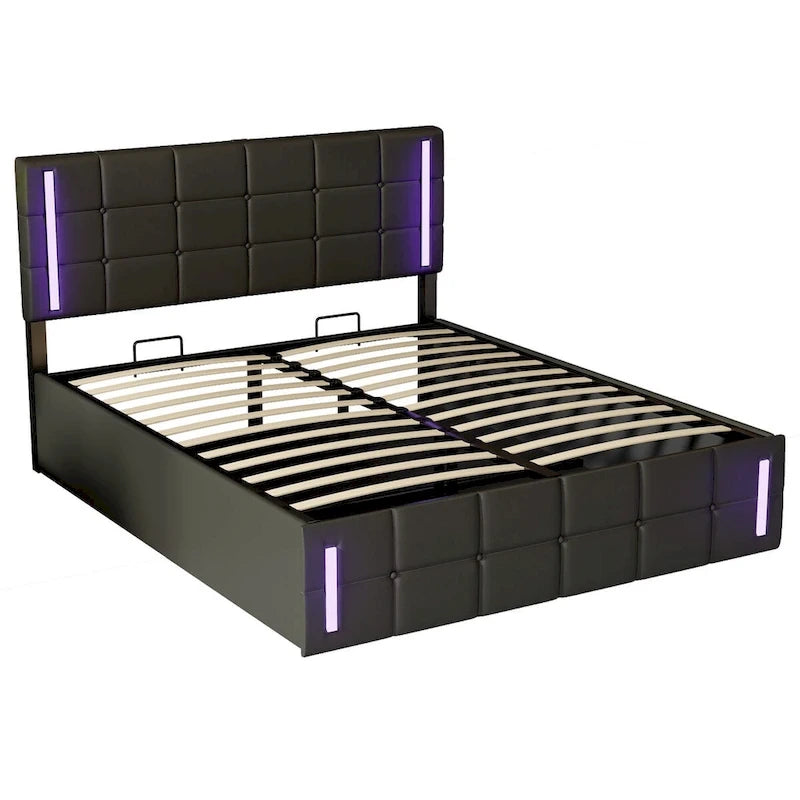 Letto Imbottito con Contenitore Idraulico e Stazione di Ricarica USB