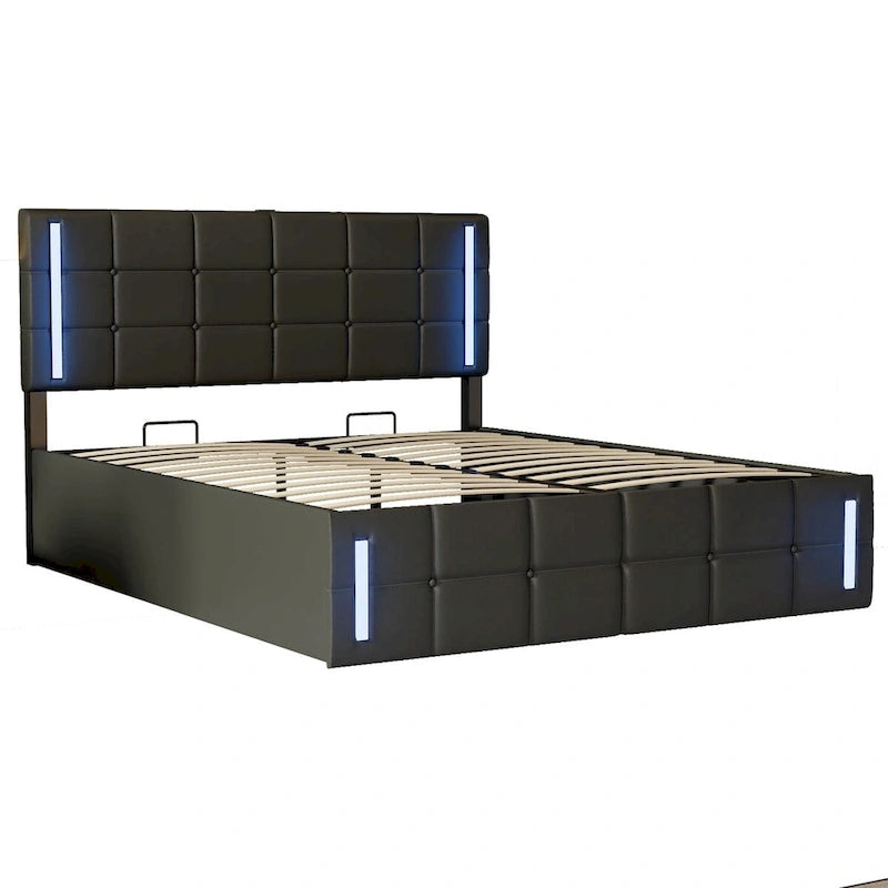 Letto Imbottito con Contenitore Idraulico e Stazione di Ricarica USB