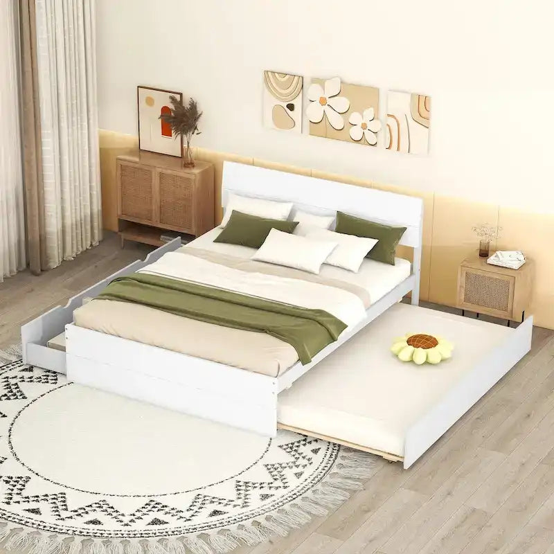 Struttura letto matrimoniale con letto estraibile singolo e 2 cassetti