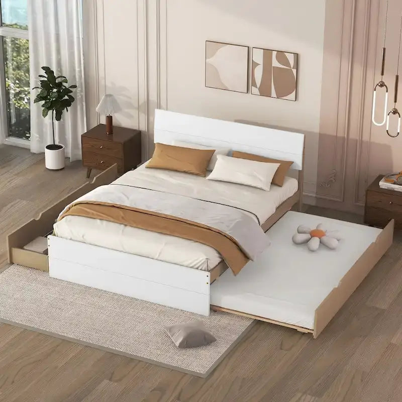 Struttura letto matrimoniale con letto estraibile singolo e 2 cassetti