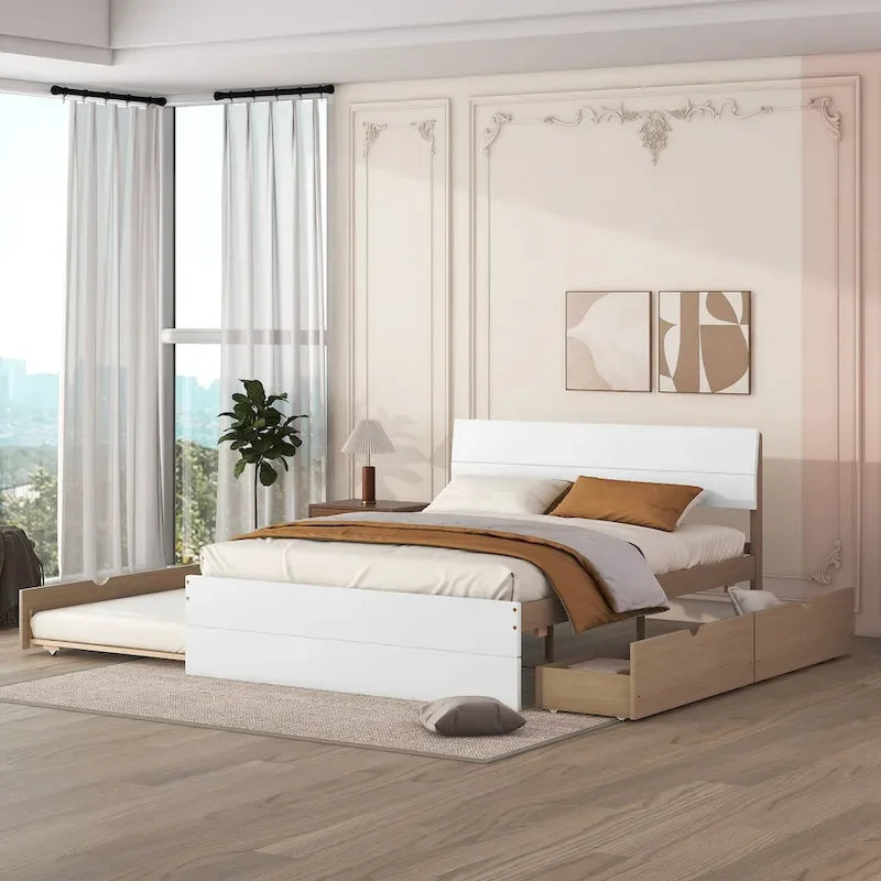 Struttura letto matrimoniale con letto estraibile singolo e 2 cassetti