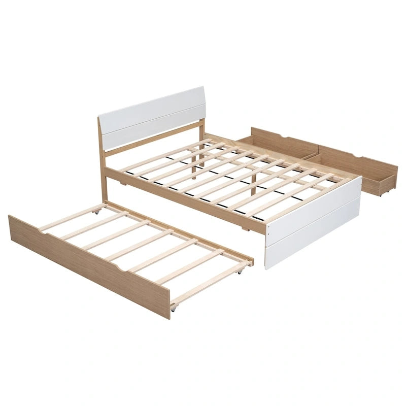 Struttura letto matrimoniale con letto estraibile singolo e 2 cassetti