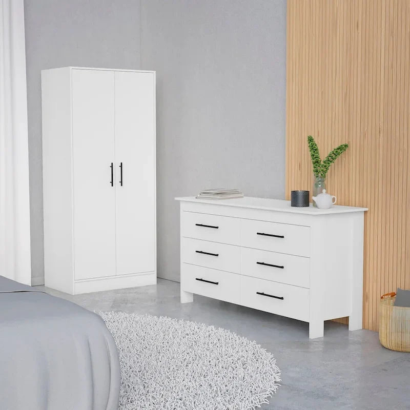  Canaan 2-Piece Bedroom Set with Armoire and 6-Drawer Dresser, White