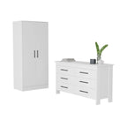 Set camera da letto 2 pezzi Canaan con armadio e cassettiera a 6 cassetti, bianco