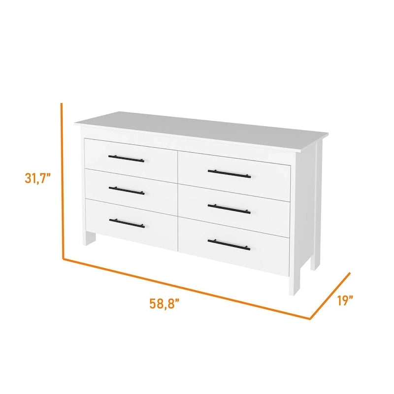 Set camera da letto 2 pezzi Canaan con armadio e cassettiera a 6 cassetti, bianco