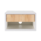 Comodino flottante classico contemporaneo da parete da 40 cm con cassetto scorrevole a serrandina con chiusura ammortizzata e foro passacavi