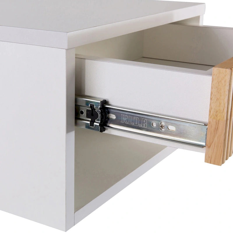 Comodino flottante classico contemporaneo da parete da 40 cm con cassetto scorrevole a serrandina con chiusura ammortizzata e foro passacavi