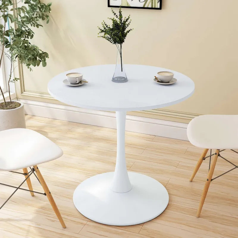 32Tavolo da pranzo moderno con base rotonda in metallo e piano in MDF