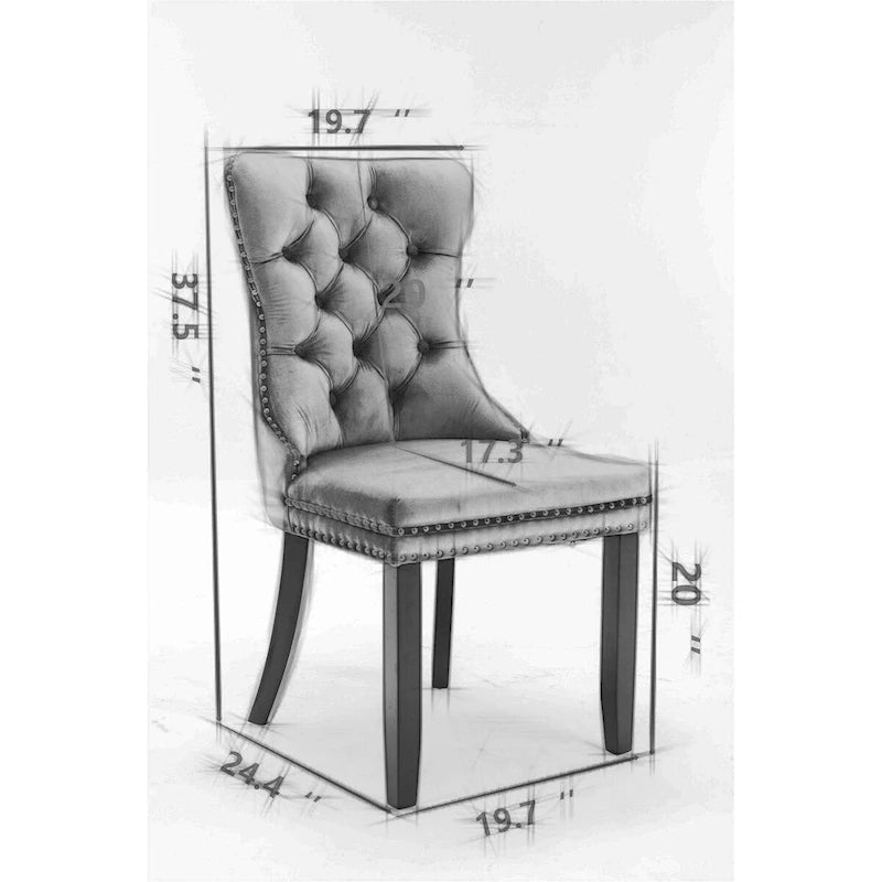 Sedia da pranzo di lusso in velluto imbottita moderna con schienale trapuntato e gambe placcate in acciaio inossidabile dorato, set da 2