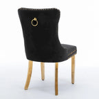 Sedia da pranzo di lusso in velluto imbottita moderna con schienale trapuntato e gambe placcate in acciaio inossidabile dorato, set da 2