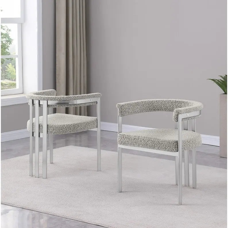  Matte Brushed Chrome Dining Chairs (Set of 2) - N/A