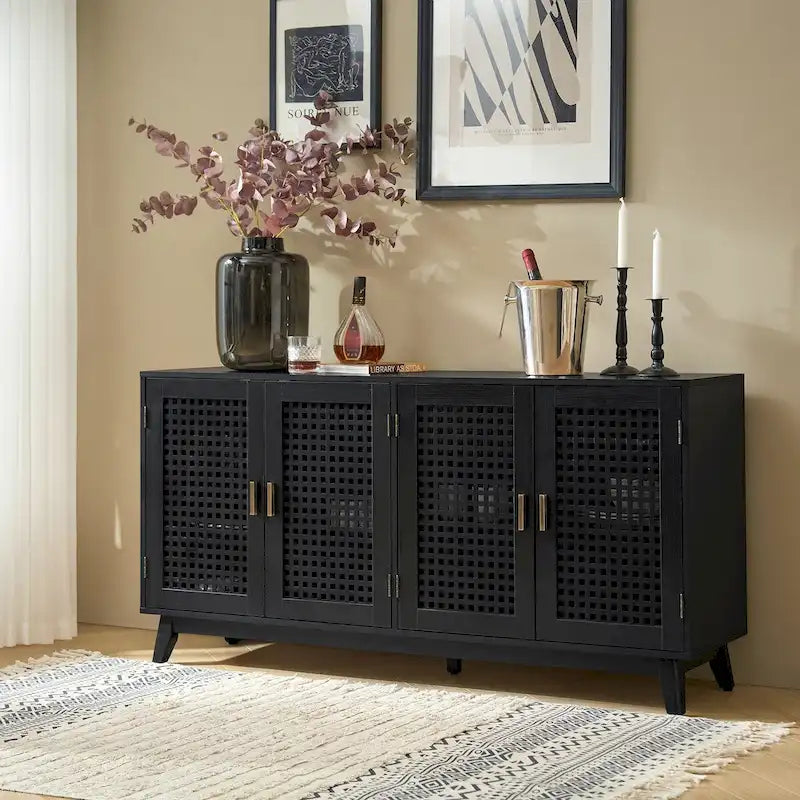 Credenza contemporanea larga 58" con gambe in legno massello