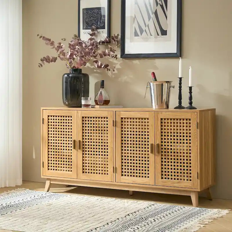 Credenza contemporanea larga 58" con gambe in legno massello