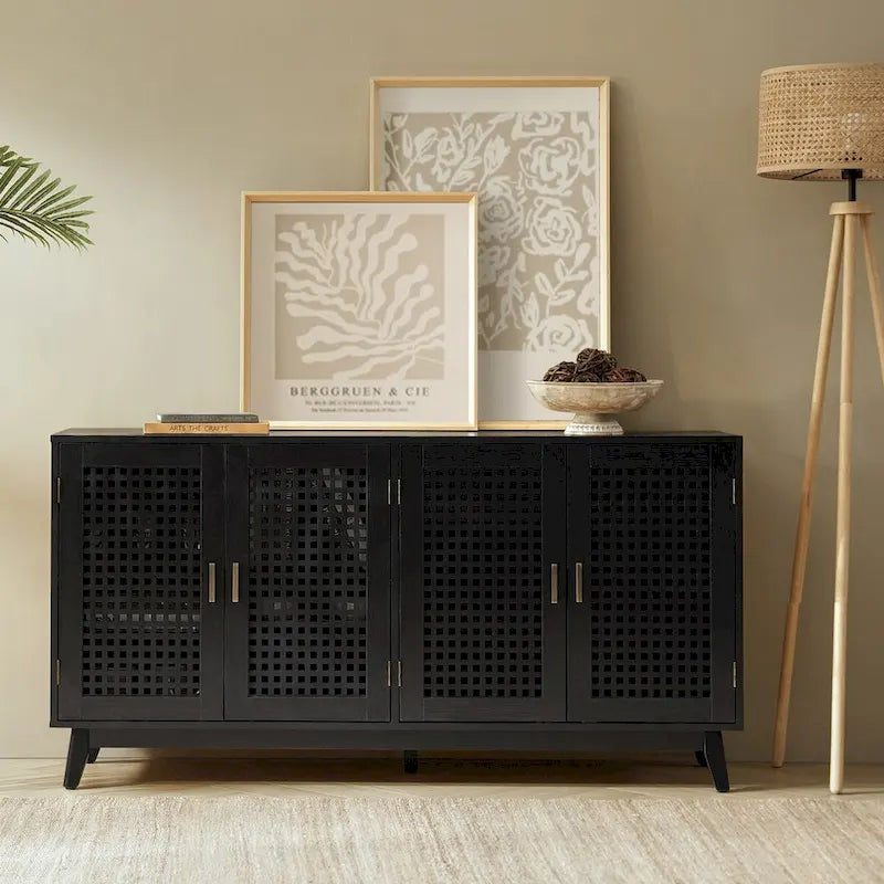 Credenza contemporanea larga 58" con gambe in legno massello