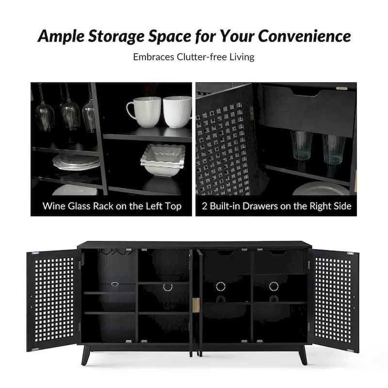 Credenza contemporanea larga 58" con gambe in legno massello