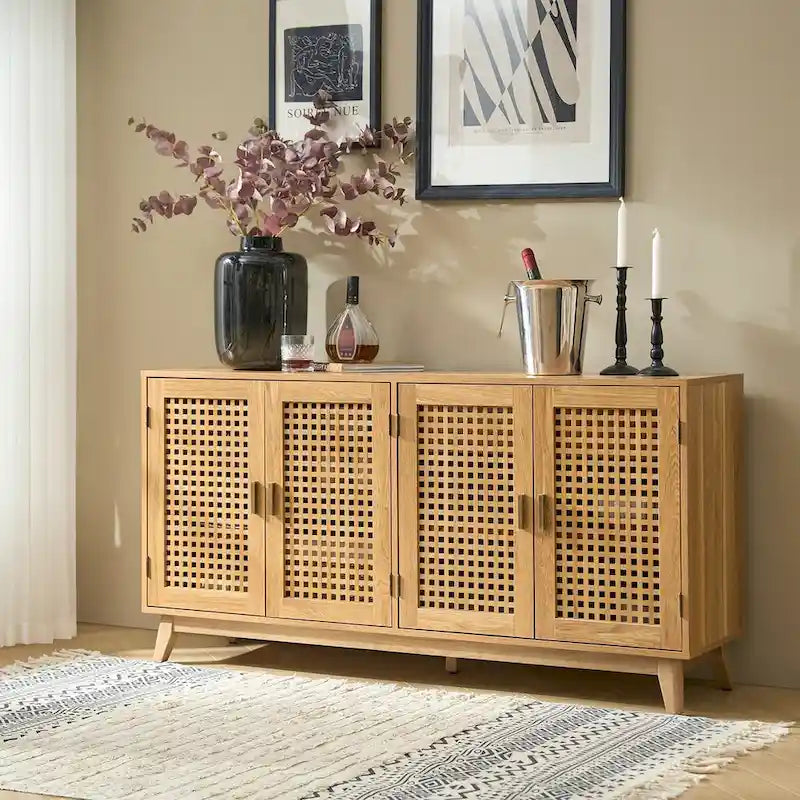 Credenza contemporanea larga 58" con gambe in legno massello