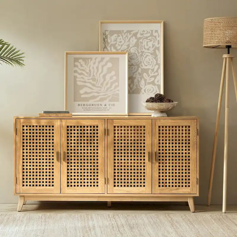 Credenza contemporanea larga 58" con gambe in legno massello