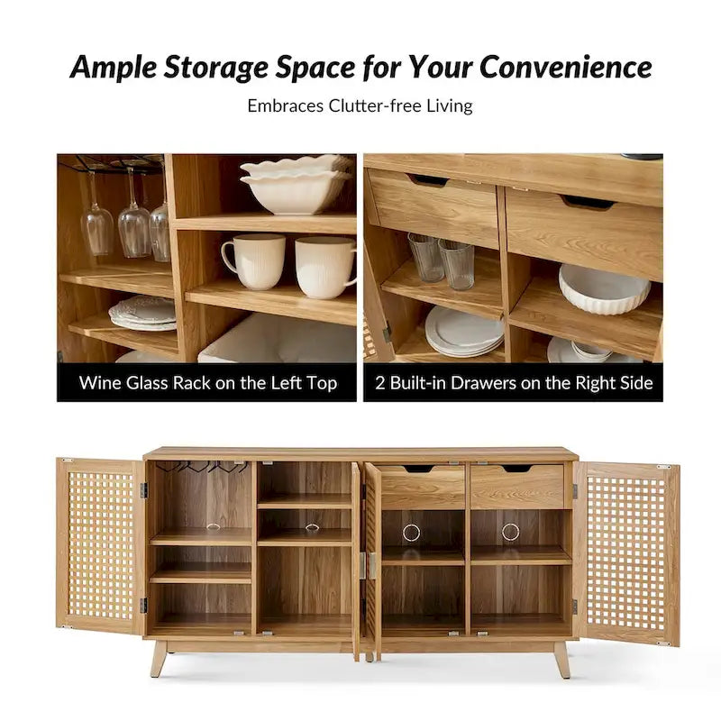 Credenza contemporanea larga 58" con gambe in legno massello
