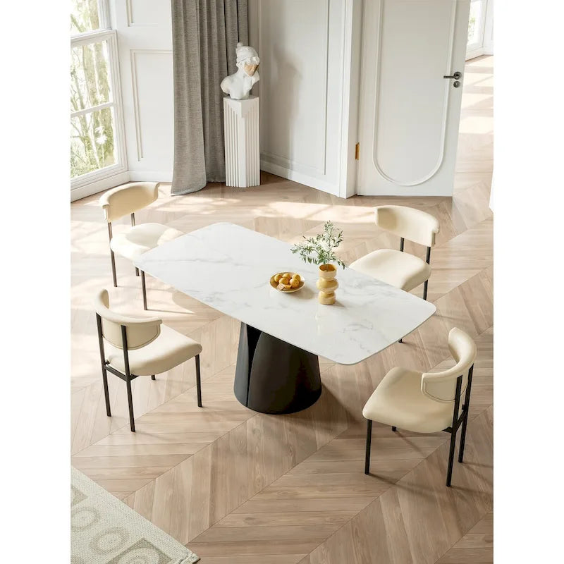  Modern Rectangle White 65 in. Dining Table for 6 Seats - 65D37.4W29.52H