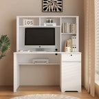 Scrivania per computer con libreria, Scrivania in legno per ragazzi, Scrivania per laptop per ufficio domestico con cassetti, 3 prese CA e 2 porte di ricarica USB