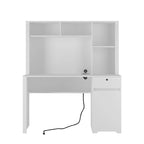 Scrivania per computer con libreria, Scrivania in legno per ragazzi, Scrivania per laptop per ufficio domestico con cassetti, 3 prese CA e 2 porte di ricarica USB