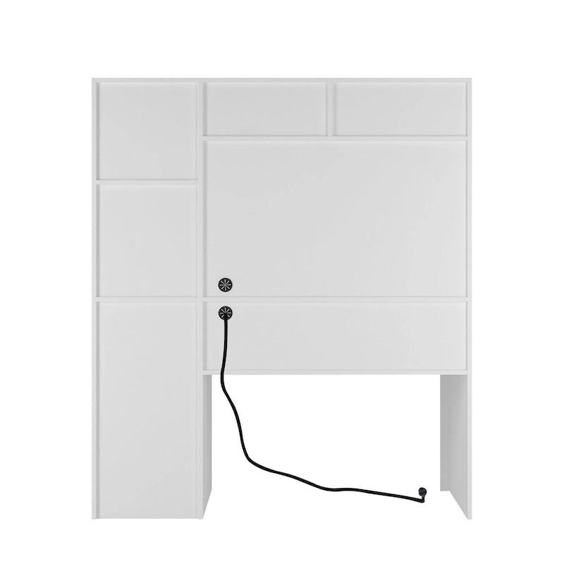 Scrivania per computer con libreria, Scrivania in legno per ragazzi, Scrivania per laptop per ufficio domestico con cassetti, 3 prese CA e 2 porte di ricarica USB