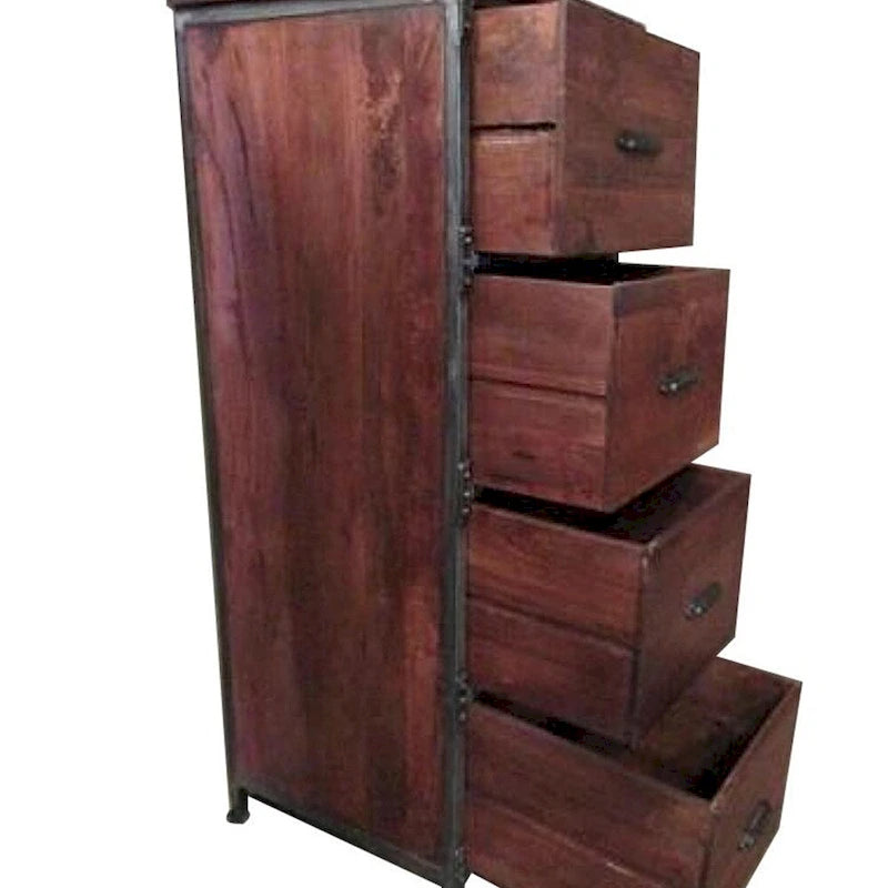 Cassettiera rustica fatta a mano in legno massiccio a 4 cassetti