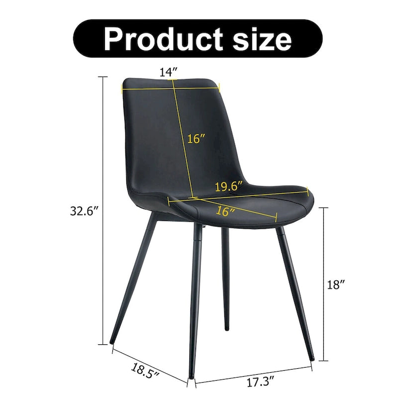 Sedia da pranzo con schienale imbottito in ecopelle, gambe in metallo nero, seduta curva allargata per un maggiore comfort (6 sedie)