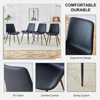 Sedia da pranzo con schienale imbottito in ecopelle, gambe in metallo nero, seduta curva allargata per un maggiore comfort (6 sedie)
