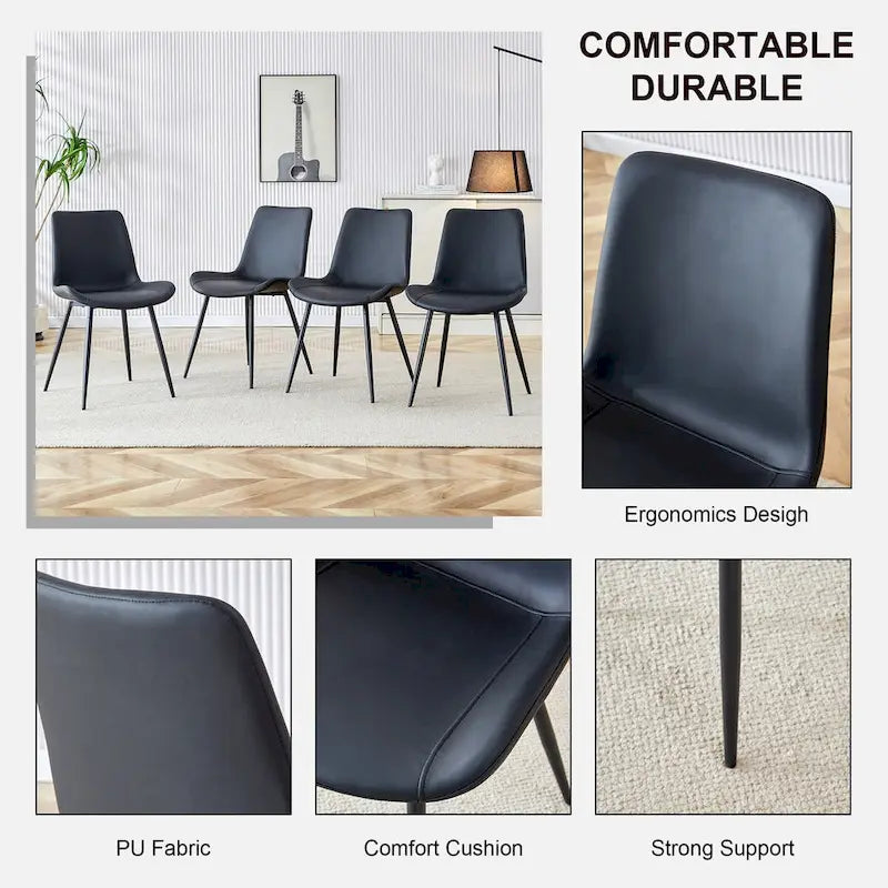 Sedia da pranzo con schienale imbottito in ecopelle, gambe in metallo nero, seduta curva allargata per un maggiore comfort (6 sedie)