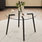 Round Transparent Tempered Glass Table, Tempered Glass Table Top, Black Metal Legs, For Kitchen Living Room, 42 *42 *29.5 