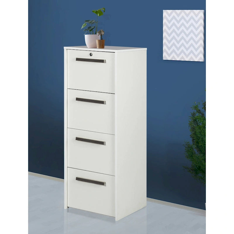 Classificatore verticale a 4 cassetti in legno bianco contemporaneo
