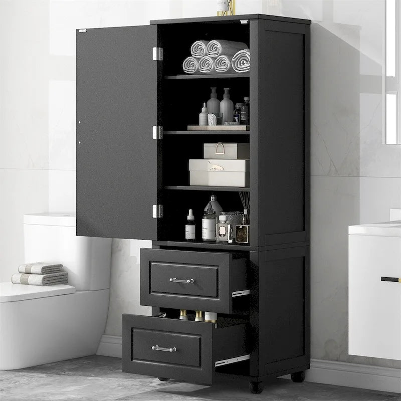 Mobile alto da bagno a colonna con due cassetti