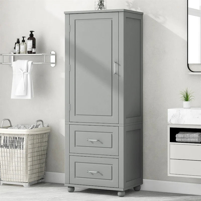 Mobile alto da bagno a colonna con due cassetti