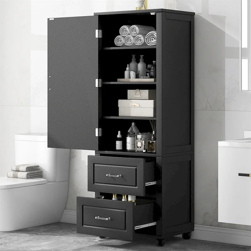 Mobile alto da bagno a colonna con due cassetti