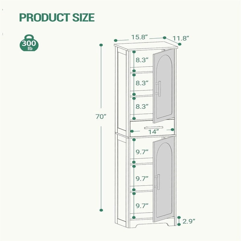Armadio alto da bagno a pavimento con 2 ante - 30P x 40L x 170A cm