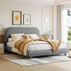 Letto imbottito con struttura a piattaforma, rivestito in tessuto Teddy Fleece, matrimoniale