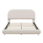 Letto imbottito con struttura a piattaforma, rivestito in tessuto Teddy Fleece, matrimoniale