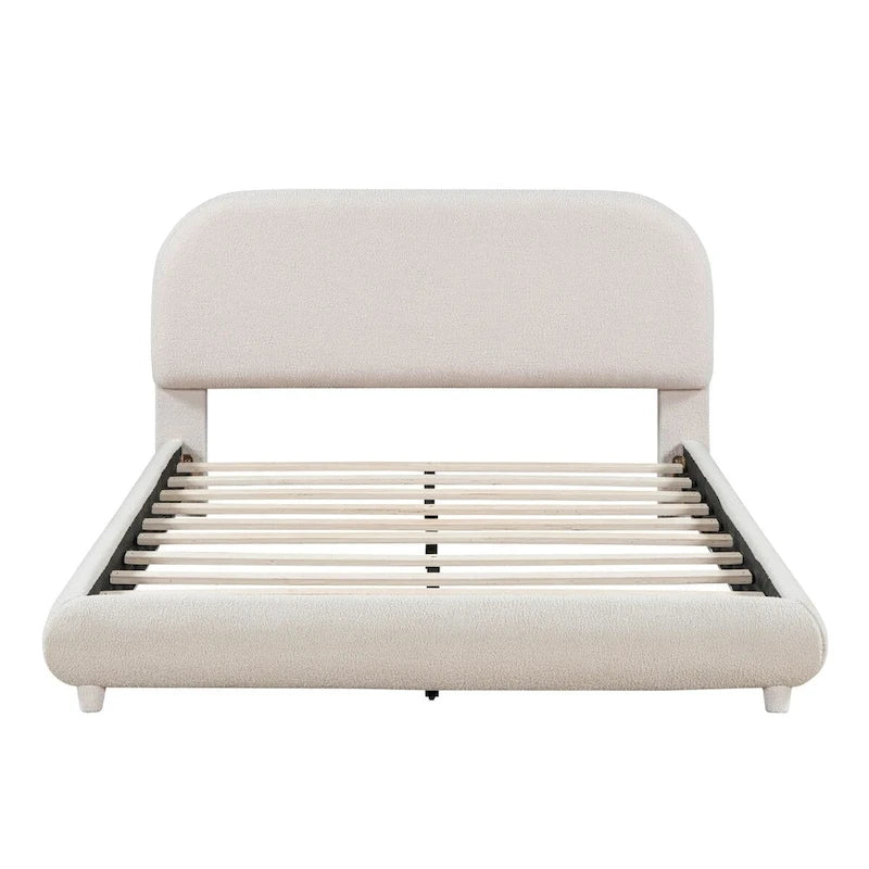 Letto imbottito con struttura a piattaforma, rivestito in tessuto Teddy Fleece, matrimoniale