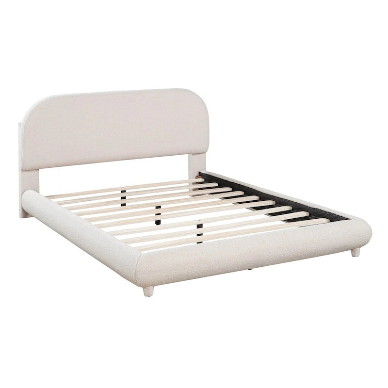 Letto imbottito con struttura a piattaforma, rivestito in tessuto Teddy Fleece, matrimoniale