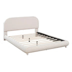 Letto imbottito con struttura a piattaforma, rivestito in tessuto Teddy Fleece, matrimoniale