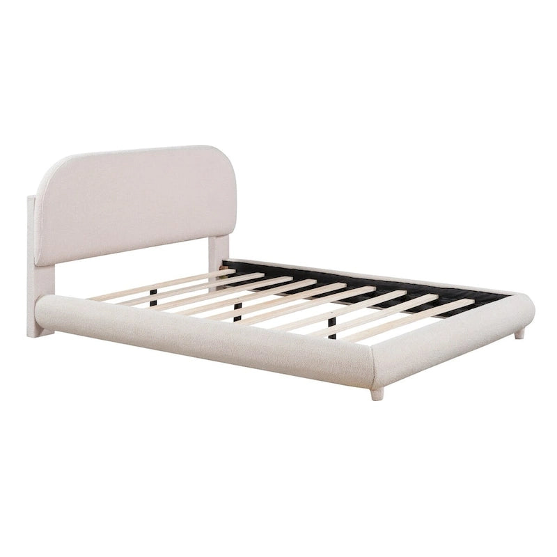 Letto imbottito con struttura a piattaforma, rivestito in tessuto Teddy Fleece, matrimoniale