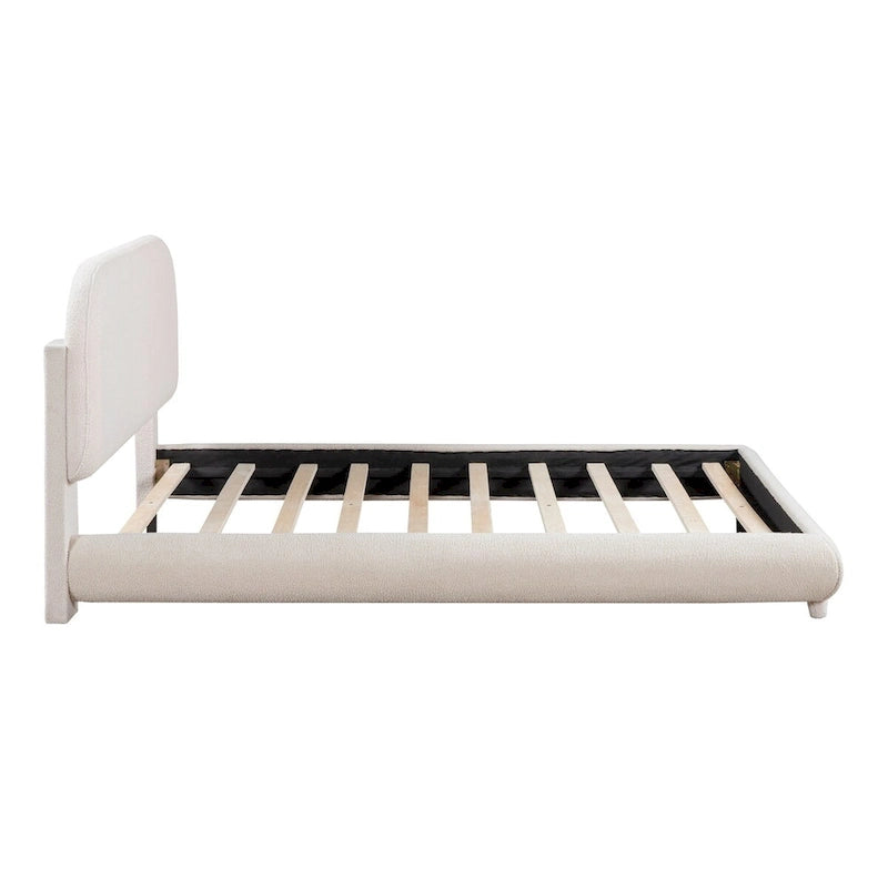 Letto imbottito con struttura a piattaforma, rivestito in tessuto Teddy Fleece, matrimoniale